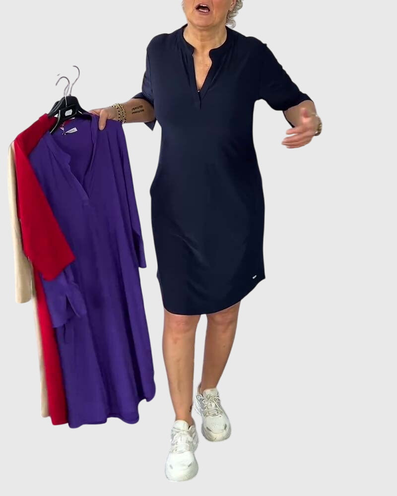 Katarzyna | Jednokolorowa Sukienka z Dekoltem w Serek